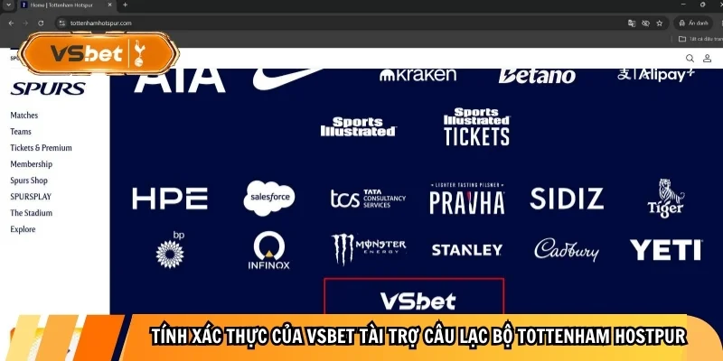 Tính xác thực của Vsbet tài trợ câu lạc bộ Tottenham hostpur